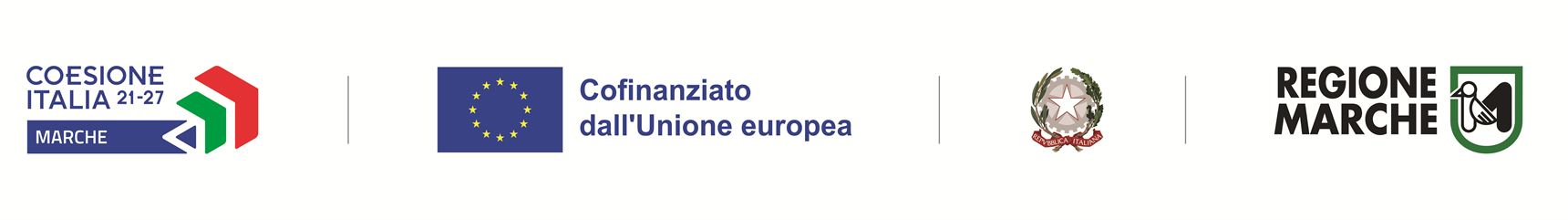 Loghi istituzionali: Coesione Italia Marche, Unione Europea, Repubblica Italiana, Regione Marche